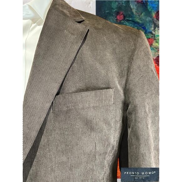 Pronto Uomo Mens 44L Taupe Brown Ultra-Fine Pinwale Corduroy Sport Coat - Picture 4 of 14
